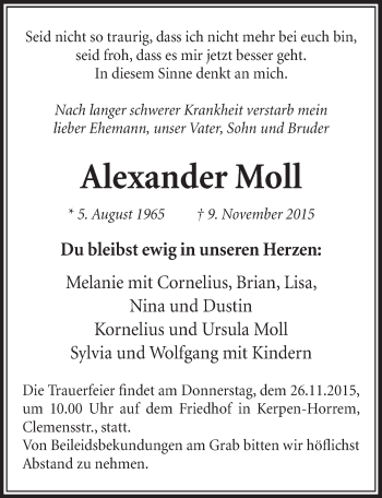 Anzeige von Alexander Moll von  Sonntags-Post 