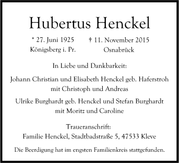Anzeige von Hubertus Henckel von Kölner Stadt-Anzeiger / Kölnische Rundschau / Express