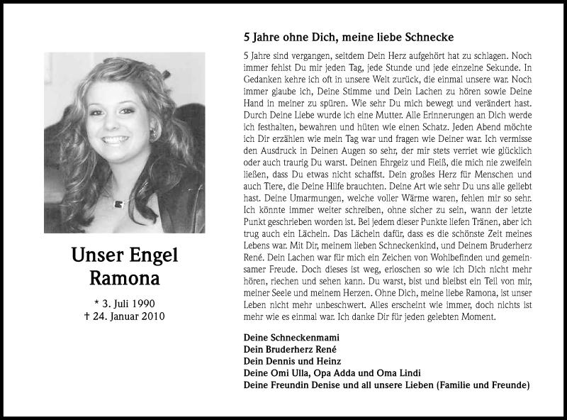  Traueranzeige für Ramona Schmitz vom 24.01.2015 aus Kölner Stadt-Anzeiger / Kölnische Rundschau / Express