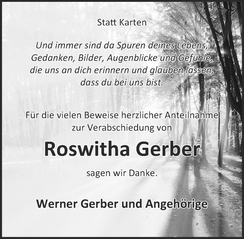  Traueranzeige für Roswitha Gerber vom 18.10.2015 aus  Blickpunkt Euskirchen 