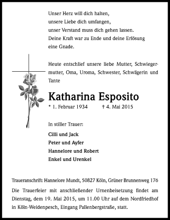 Anzeige von Katharina Esposito von Kölner Stadt-Anzeiger / Kölnische Rundschau / Express
