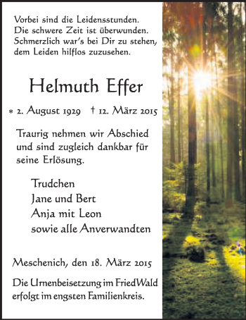 Anzeige von Helmuth Effer von  Schlossbote/Werbekurier 