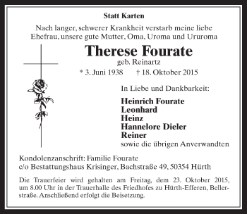 Anzeige von Therese Fourate von  Wochenende 