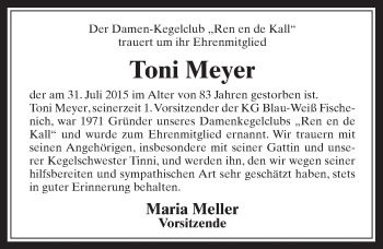 Anzeige von Toni Meyer von  Wochenende 