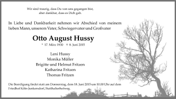 Anzeige von Otto August Hussy von Kölner Stadt-Anzeiger / Kölnische Rundschau / Express