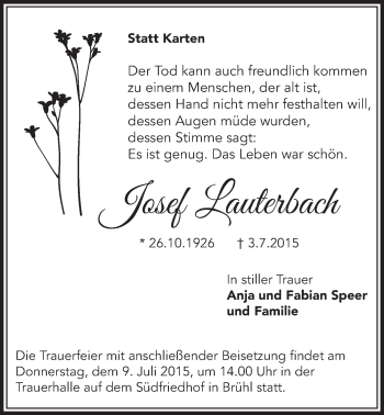 Anzeige von Josef Lauterbach von  Schlossbote/Werbekurier 