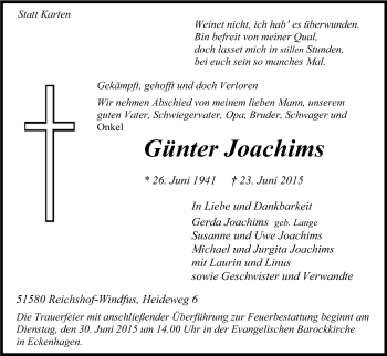 Anzeige von Günter Joachims von Kölner Stadt-Anzeiger / Kölnische Rundschau / Express