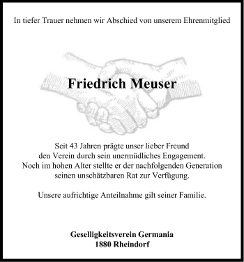 Anzeige von Friedrich Meuser von Köln - Wir Trauern
