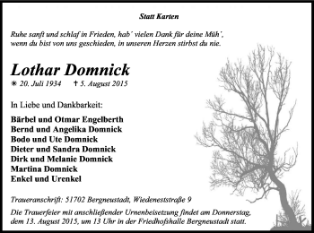 Anzeige von Lothar Domnick von Kölner Stadt-Anzeiger / Kölnische Rundschau / Express