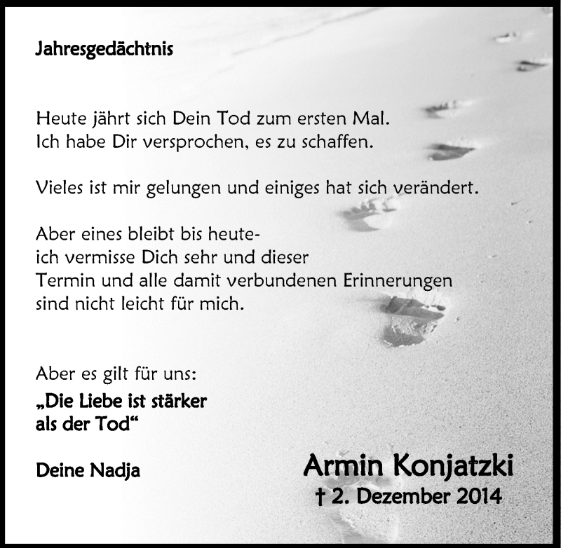  Traueranzeige für Armin Konjatzki vom 02.12.2015 aus  Anzeigen Echo 