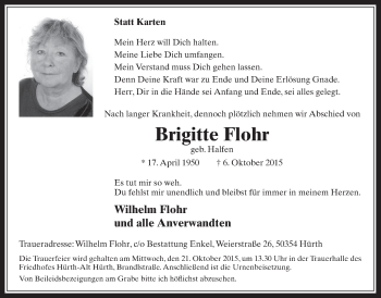 Anzeige von Brigitte Flohr von  Wochenende 