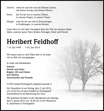 Anzeige von Heribert Feldhoff von Kölner Stadt-Anzeiger / Kölnische Rundschau / Express