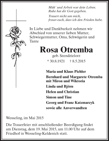 Anzeige von Rosa Otremba von  Schlossbote/Werbekurier 
