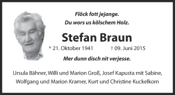 Anzeige von Stefan Braun von  Kölner Wochenspiegel 