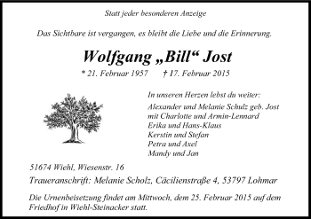 Anzeige von Wolfgang Jost von Kölner Stadt-Anzeiger / Kölnische Rundschau / Express