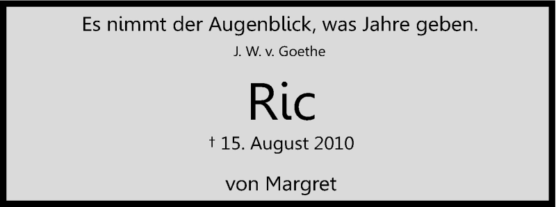 Traueranzeige für Ric Hofknecht vom 15.08.2015 aus Kölner Stadt-Anzeiger / Kölnische Rundschau / Express