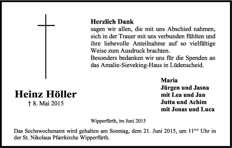  Traueranzeige für Heinz Höller vom 13.06.2015 aus Kölner Stadt-Anzeiger / Kölnische Rundschau / Express