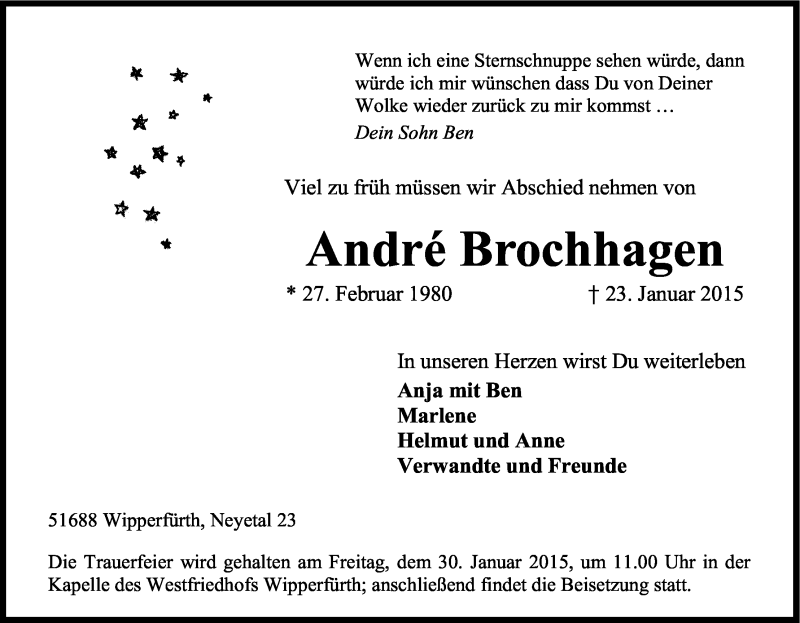  Traueranzeige für André Brochhagen vom 28.01.2015 aus Kölner Stadt-Anzeiger / Kölnische Rundschau / Express