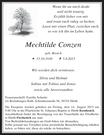 Anzeige von Mechtilde Conzen von  Wochenende 