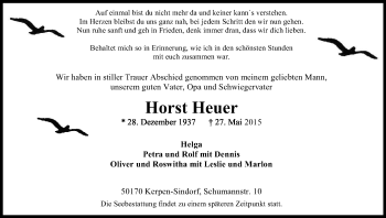 Anzeige von Horst Heuer von Kölner Stadt-Anzeiger / Kölnische Rundschau / Express