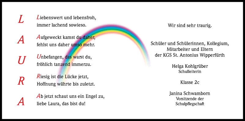  Traueranzeige für Laura  vom 22.09.2015 aus Kölner Stadt-Anzeiger / Kölnische Rundschau / Express