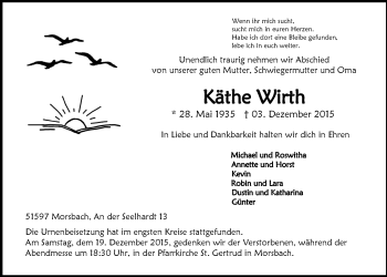 Anzeige von Käthe Wirth von  Lokalanzeiger 