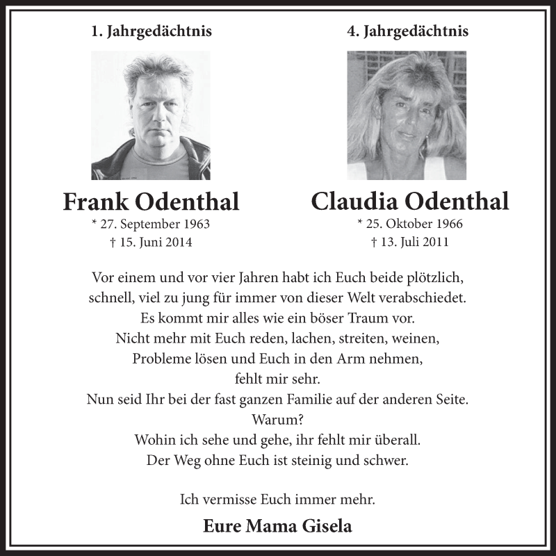  Traueranzeige für Claudia Odenthal vom 18.07.2015 aus  Sonntags-Post 