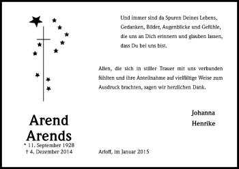 Anzeige von Arend Arends von Kölner Stadt-Anzeiger / Kölnische Rundschau / Express