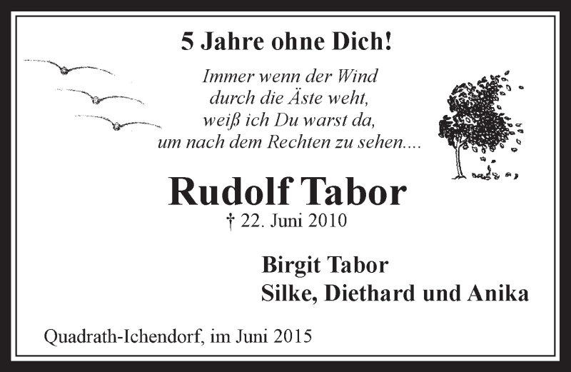  Traueranzeige für Rudolf Tabor vom 24.06.2015 aus  Werbepost 