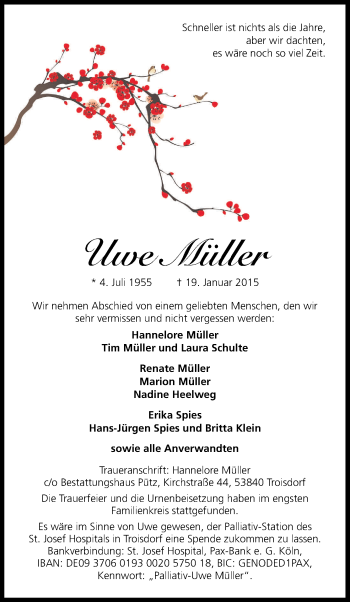 Anzeige von Uwe Müller von Kölner Stadt-Anzeiger / Kölnische Rundschau / Express