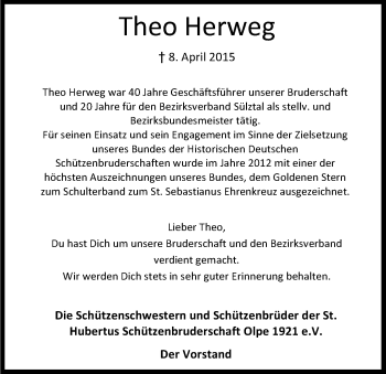 Anzeige von Theo Herweg von Kölner Stadt-Anzeiger / Kölnische Rundschau / Express