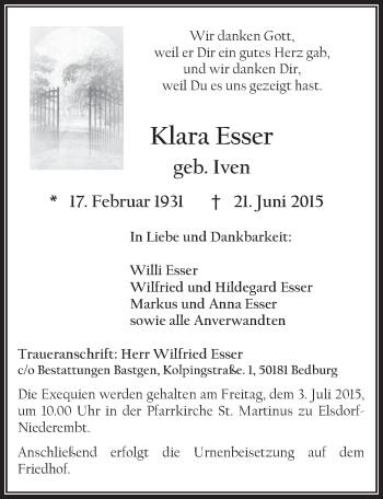 Anzeige von Klara Esser von  Werbepost 