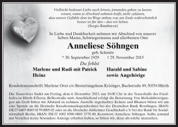 Anzeige von Anneliese Söhngen von  Wochenende 