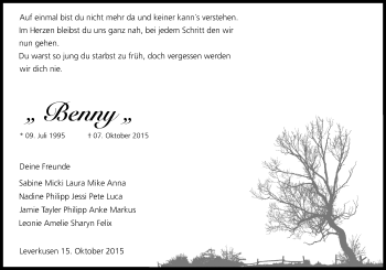 Anzeige von Benny  von Kölner Stadt-Anzeiger / Kölnische Rundschau / Express