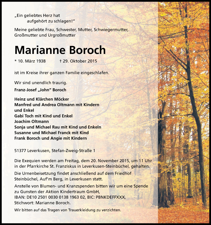  Traueranzeige für Marianne Boroch vom 11.11.2015 aus Kölner Stadt-Anzeiger / Kölnische Rundschau / Express