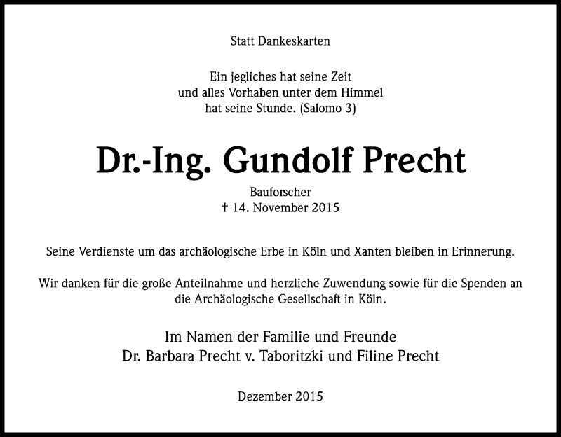  Traueranzeige für Gundolf Precht vom 12.12.2015 aus Kölner Stadt-Anzeiger / Kölnische Rundschau / Express
