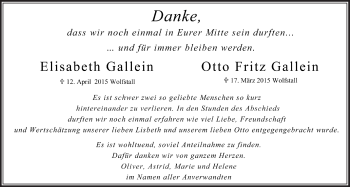 Anzeige von Elisabeth und Otto Fritz Gallein von  Leverkusener Wochenende 