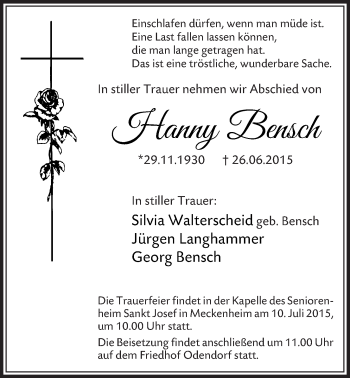 Anzeige von Hanny Bensch von  Schaufenster/Blickpunkt 