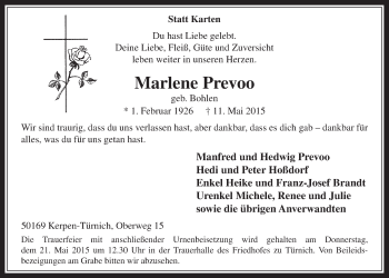 Anzeige von Marlene Prevoo von  Werbepost 