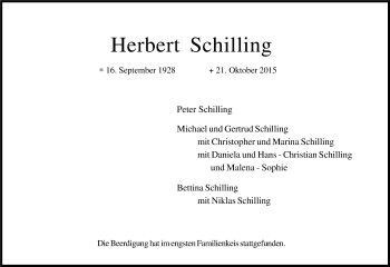 Anzeige von Herbert Schilling von Kölner Stadt-Anzeiger / Kölnische Rundschau / Express