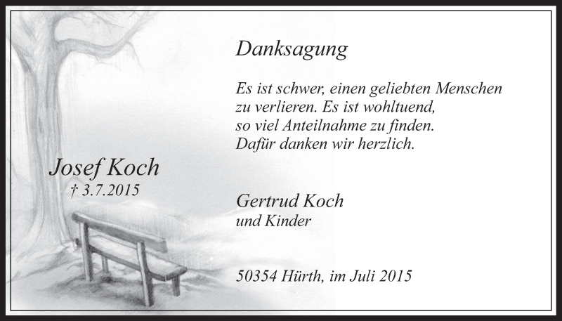  Traueranzeige für Josef Koch vom 29.07.2015 aus  Wochenende 