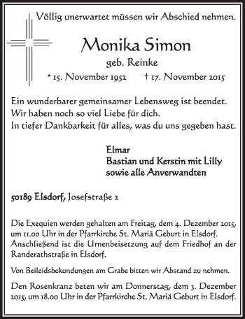 Anzeige von Monika Simon von  Sonntags-Post 