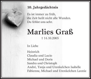 Anzeige von Marlies Graß von  Bergisches Handelsblatt 