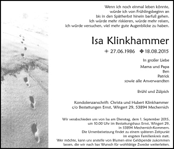 Anzeige von lsa Klinkhammer von  Blickpunkt Euskirchen 