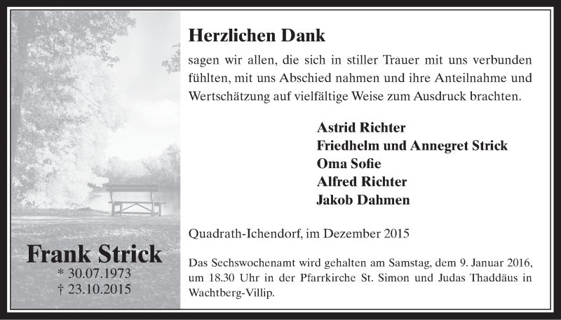  Traueranzeige für Frank Strick vom 16.12.2015 aus  Werbepost 
