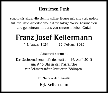 Anzeige von Franz Josef Kellermann von Kölner Stadt-Anzeiger / Kölnische Rundschau / Express