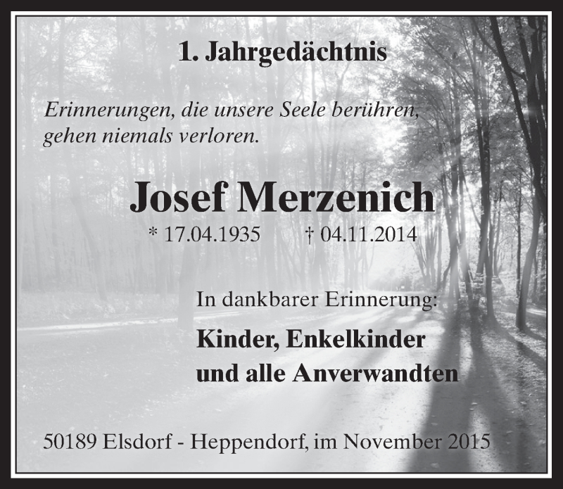  Traueranzeige für Josef Merzenich vom 04.11.2015 aus  Werbepost 