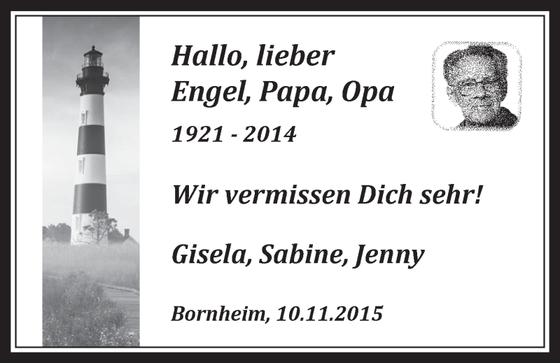  Traueranzeige für Papa  vom 11.11.2015 aus  Schaufenster/Blickpunkt 