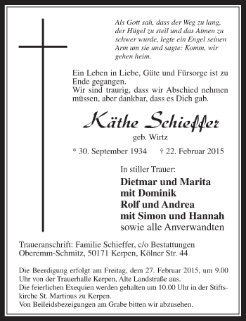 Anzeige von Käthe Schieffer von  Werbepost 