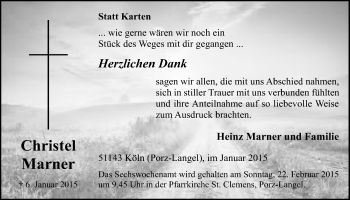 Anzeige von Christel Marner von  Kölner Wochenspiegel 
